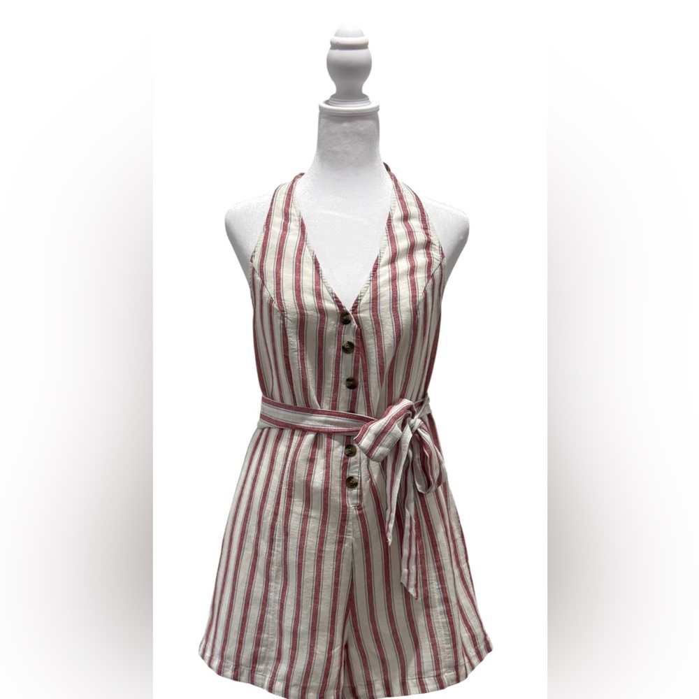 NWT American Eagle Outfitters red striped button front romper , size M